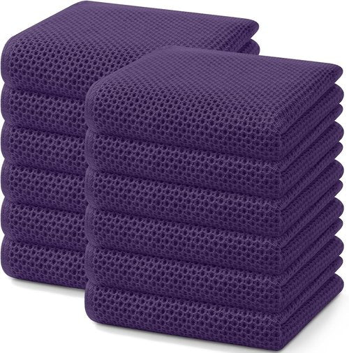 Homaxy Kitchen Dish Towels - 100% Cotton Waffle Weave, Ultra Soft & Absorbent, 13 x 28 Inches, 12-Pack, Eggplant