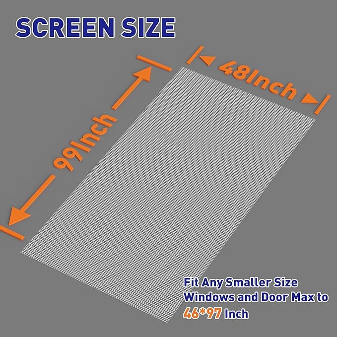 MAGZO Window Screen Replacement Mesh 48"W x 99"L - Pet Resistant Premium & Durable Polyester Screen Door Mesh, Allows Fresh Air in, DIY Repair Kit Includes Tool for Sliding Doors,Windows,Patio, White