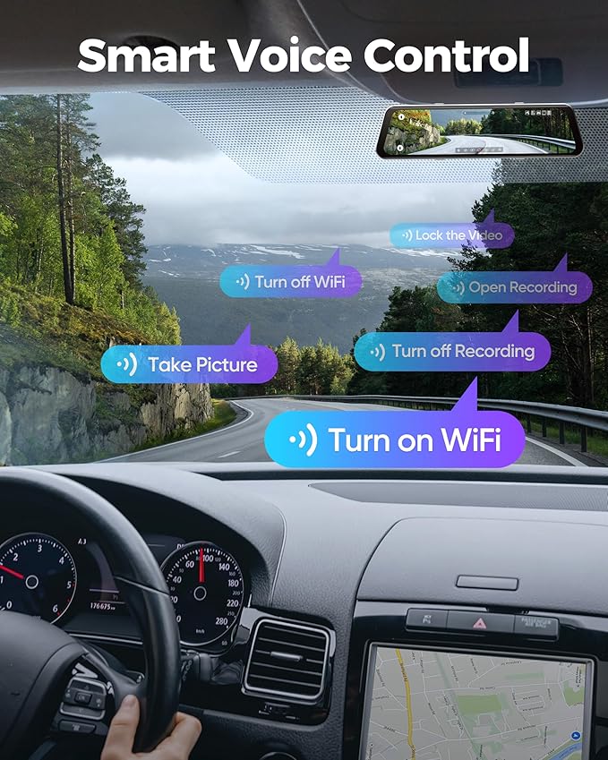 LINGDU 12" Mirror Dash Cam, 4K UHD Front and 2.5K Rear View Dash Camera for Car, with ADAS BSD LCA Smart Mode, GPS, G-Sensor, Loop Recording, Parking Monitor, Voice Control, 5.8GHz WiFi