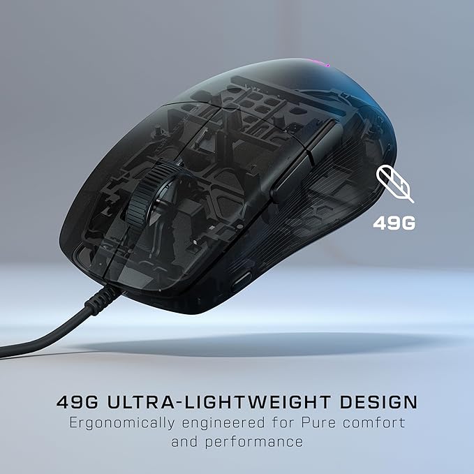 Turtle Beach Pure SEL Wired RGB Gaming Mouse, Ultra-Light 49g Ergonomic Design, 8000 DPI Optical Sensor, Mechanical Switches, Pretension System, Pure PTFE Glides, AIMO RGB Lighting – Black