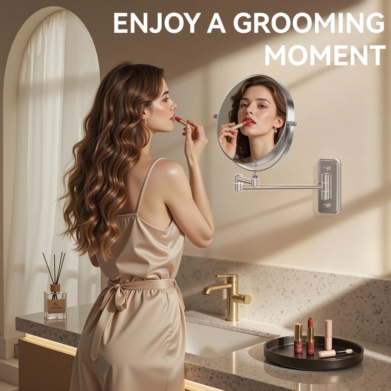 Auxmir 8'' Wall Mounted Makeup Mirror, 1X/30X Double-Sided Magnifying Mirror with Tweezer, HD Bathroom Makeup Mirror, Cosmetic Vanity Mirror with 360 Rotation Extendable Swivel Arm, Chrome
