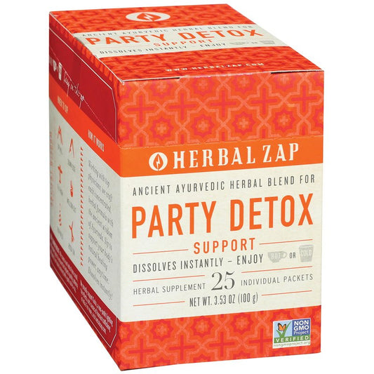 Herbal Zap! Party Detox Support Supplement Powder (25 Packets Per Box) – Ancient Ayurvedic Herbal Blend, Dissolves in Hot or Cold Water, 0.14 Oz Ea