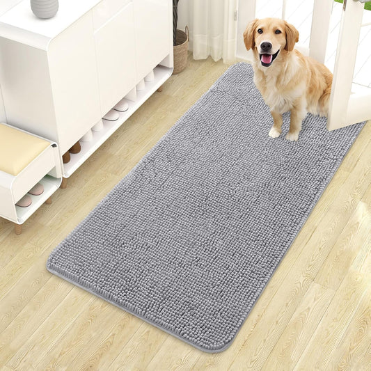 OLANLY Dog Door Mat - Absorbent Non-Slip Mud Mat for Indoor Use | 44x24, Light Grey, Quick Dry Chenille