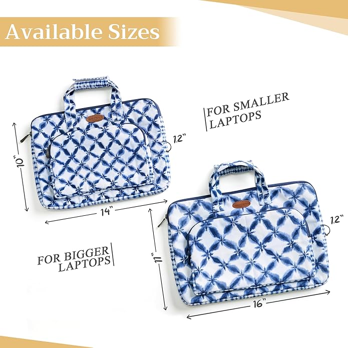 Maison d'Hermine Laptop Bag with Pocket Upto 15.5 inch Stain and Water Repellent Cotton Canvas Spring Summer (Shibori)