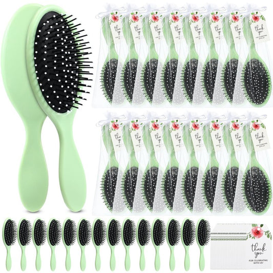 Yiyiring 30 Sets Bridal Shower Hair Brush Favors for Guests Sage Green Wet Detangling Brush bulk with Organza Bags Thank You Card for Wedding Baby Shower Party Gifts for Women