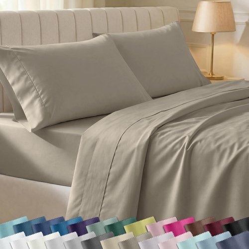 California Design Den Split King Bed Sheets Set - 100% Cotton, 400 TC, Silky Smooth & Breathable - Taupe