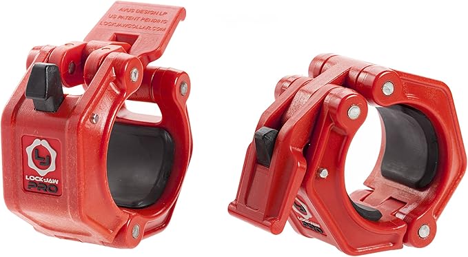 Lock-Jaw PRO 2 Barbell Collars Olympic Barbell Clamps 2 Pcs – Heavy Duty Bar Clamps for 2” & 50mm Olympic Bars – Secure Weight Bar Clamps for Strength Training & Home Gym Accessories – Red