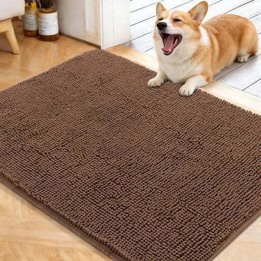 OLANLY Dog Door Mat for Muddy Paws 40x32, Absorbs Moisture and Dirt, Absorbent Non-Slip Washable Doormat, Quick Dry Chenille Mud Mat for Dogs, Entry Indoor Entryway Carpet for Inside Floor, Mocha