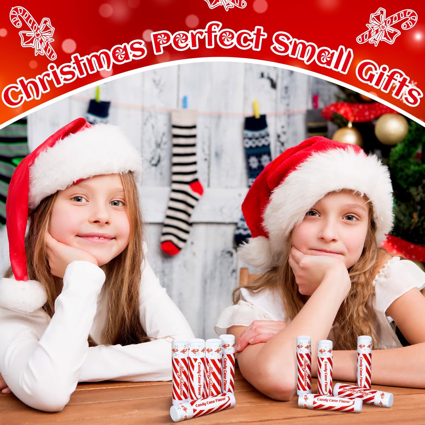 50 Pack Christmas Lip Balms Bulk Christmas Candy Peppermint Cane Scented Holiday Flavor Lip Balm Gifts Xmas Party Gifts Bulk Xmas Items Stocking Stuffers for Women Men Staff Employee (Candy)