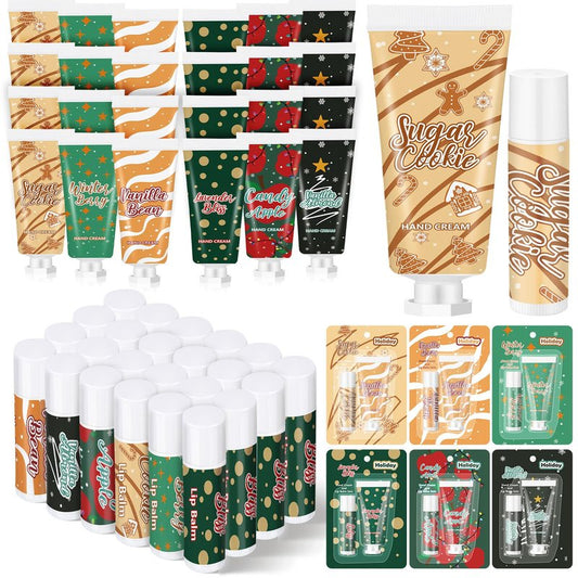 Loopeer 72pcs/36sets Christmas Hand Cream and Lip Balm Gift Set Christmas Stocking Stuffer for Women Travel Hand Lotions Moisturizing Lipstick for Dry Cracked Xmas Party Favor Bulk Gift Coworker Adult
