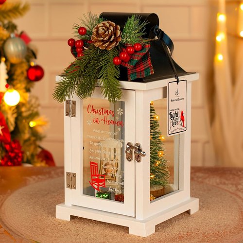 Christmas In Heaven Memorial Lantern - Wreath Photo Frame Ornaments Set | Thoughtful Gift for Loved Ones