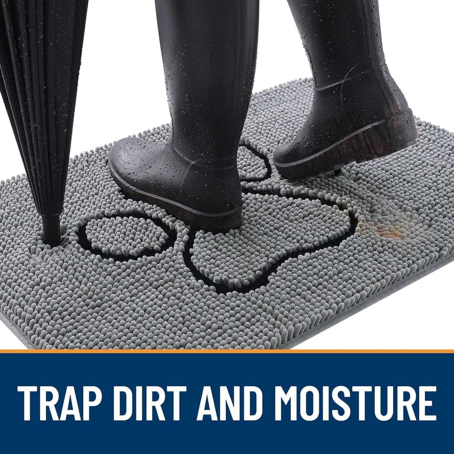 OLANLY Dog Door Mat - Absorbent Non-Slip Mud Mat for Paws | 59x20 Grey Chenille Design