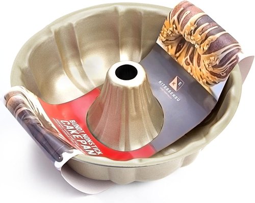 KITESSENSU 9-Inch Non-Stick Cake Pan - 12-Cup Premium Fluted Baking Mold in Champagne Gold