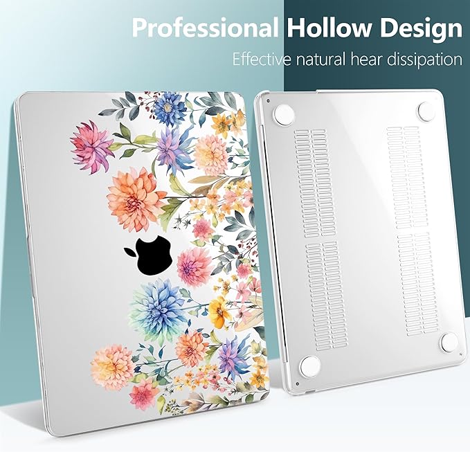 TWOLSKOO for MacBook Air 15 inch Case 2026 2025 2024 2023 Release M5 A3448 M4 A3241 M3 A3114 M2 A2941, Plastic Hard Shell & Screen Protector & Keyboard Cover & Trackpad Film, Beautiful Flowers