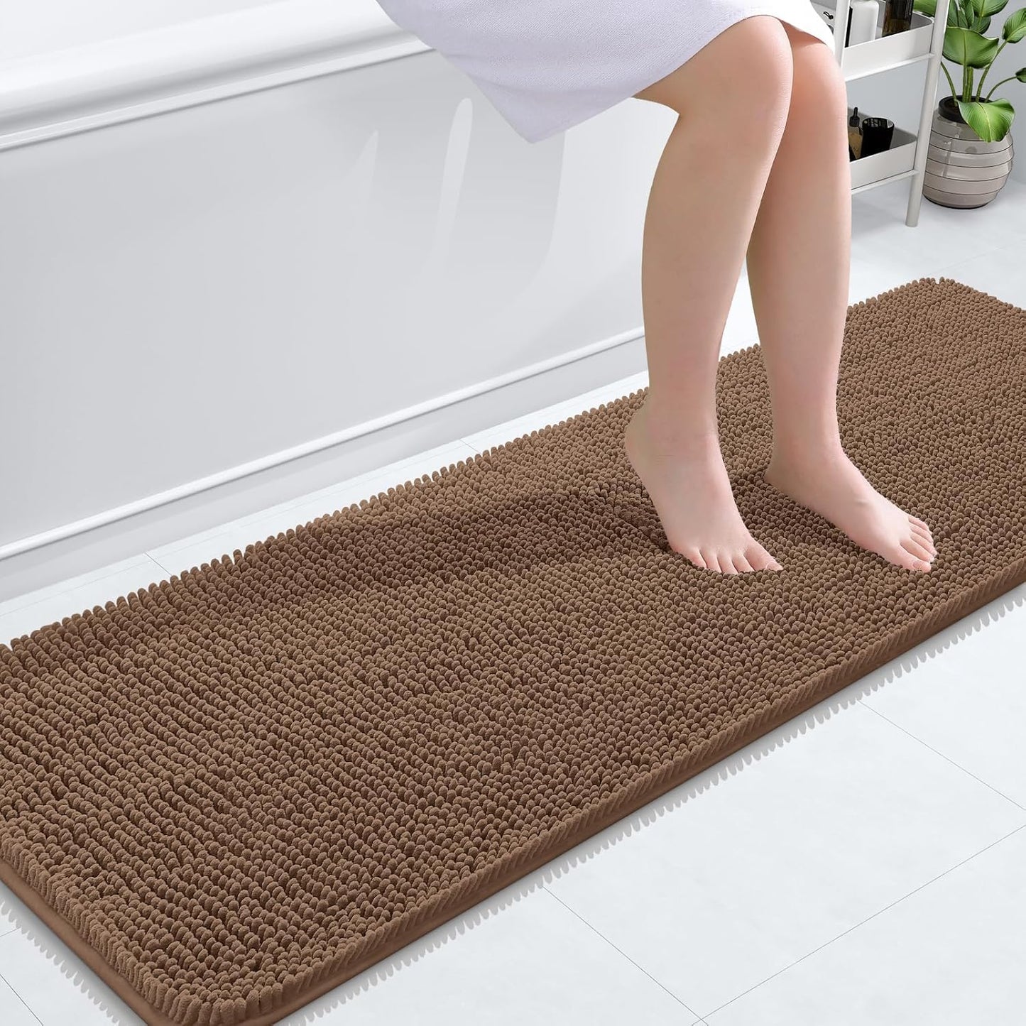 OLANLY Bathroom Runner Rugs - Extra Soft Chenille Bath Mats | Quick Dry, Machine Washable, 59x20 Mocha