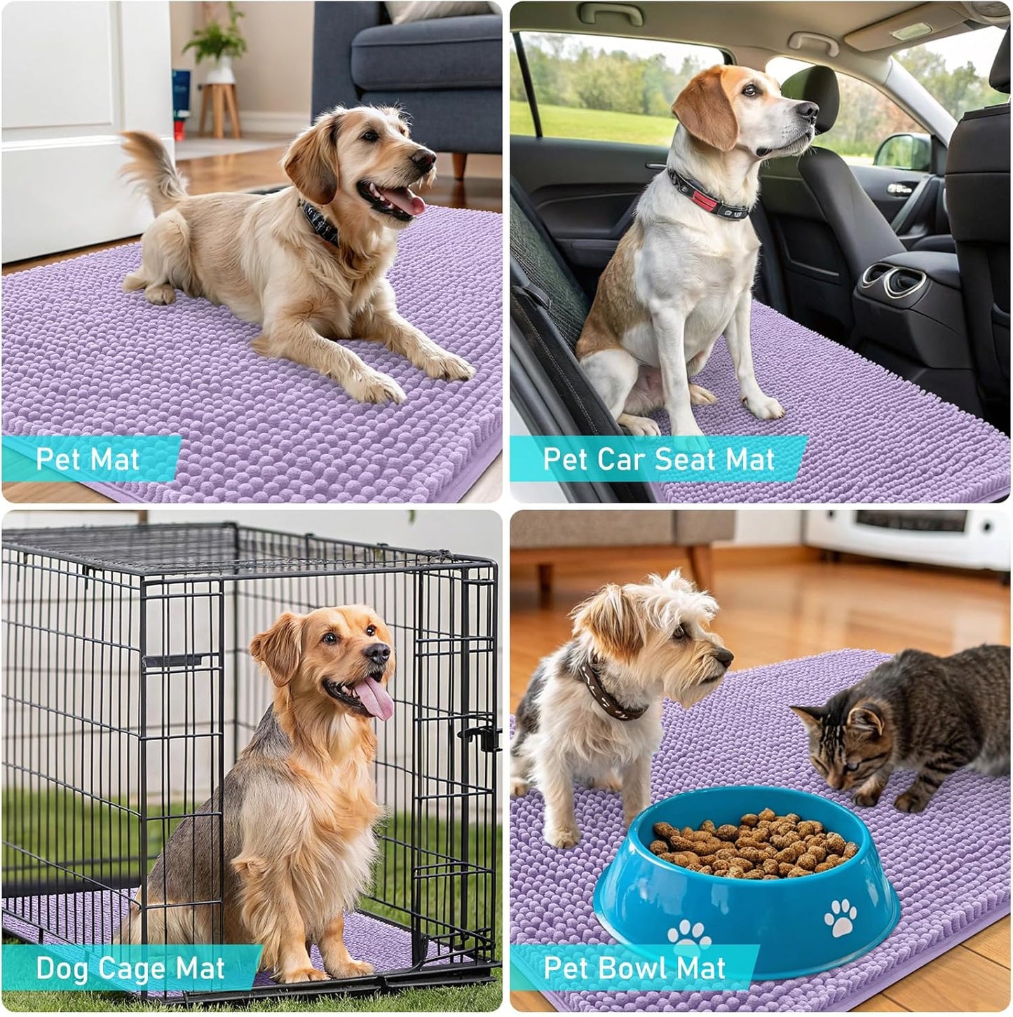 OLANLY Dog Door Mat - Absorbent Non-Slip Washable Doormat for Muddy Paws | 36x24, Lavender