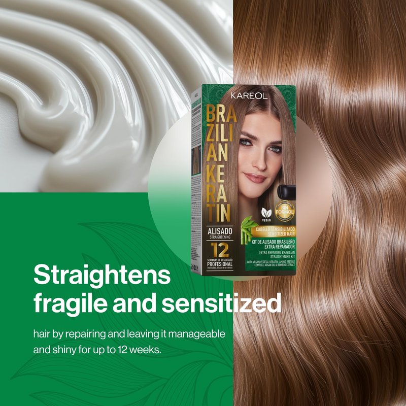 Kareol Extra Repairing Brazilian Keratin Straightening Kit - Formaldehyde Free - Vegan Formula - Keratin Hair Treatment, Keratina Para Alisar El Pelo, Alisado Brasileño Keratina