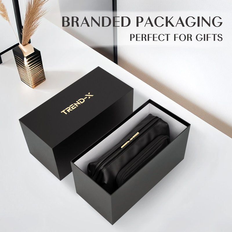 TREND-X PU Leather Makeup Bag with Brush Compartment, Open Flat Travel Cosmetic Organizer for Women, Large Capacity Vanity Makeup Bag