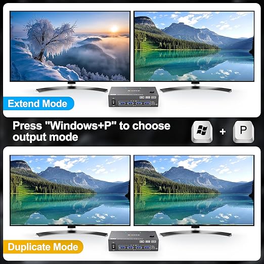KVM Switch 2 Monitors 2 Computers 8K@60Hz/4K@144Hz, HDMI Displayport KVM Switches for 2 PC Sharing Dual Monitor and Keyboard Mouse with Power Adapter, Wired Extend Controller and USB3.0