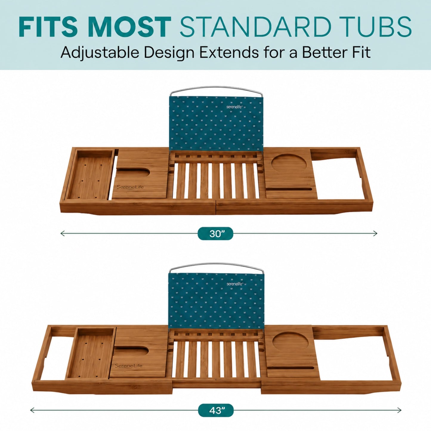SereneLife Premium Bathtub Tray Caddy, Expandable Bath Tray, Unique House Warming Gifts, Gift for Mom, Women, New Home, Wedding, Anniversary, Bridal Shower, Universal Fit for All Tub - Brown, Gift Set