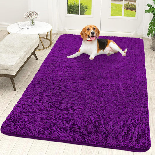 OLANLY Dog Door Mat - Absorbent Non-Slip Chenille Mat for Muddy Paws | 59x35 Inches, Purple