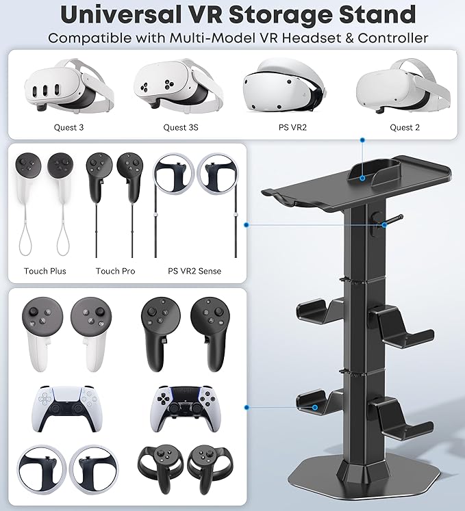 Kosker Headphone & Controller Stand with VR Holder Stand for Desk, Universal VR2 Gaming Headset Stand for PS5/Xbox/PSVR2/Meta Quest, Controller/VR Storage with Cable Organizer, Sega Genesis Consoles