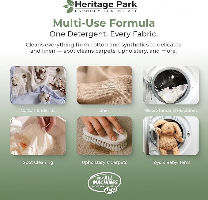 Heritage Park Luxury Laundry Detergent | Dermatologist Tested Plant based Natural & Enzyme Laundry Detergent | Sensitive Skin Friendly - Spring Magnolia (64 fl oz Refill)
