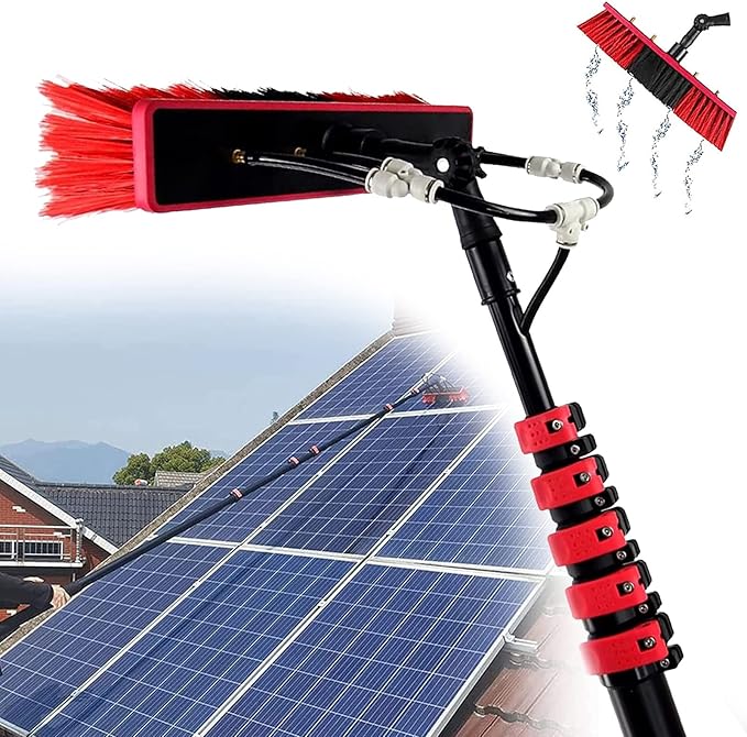Telescopic Cleaning Brush, Multi-Purpose Water Spray Brush, Solar Panel Cleaning Equipment, Telescopic Hydrocleaner, 3.6m-10.8m, Roof Cleaning Tools Window Cleaner Kit,20ft/6m-55cmBrushhead