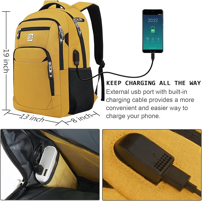 Volher Laptop Backpack,Business Travel Anti Theft Slim Durable Laptops Backpack,Water Resistant College Computer Bag for Women & Men Fits 15.6 Inch Laptop and Notebook-Yellow