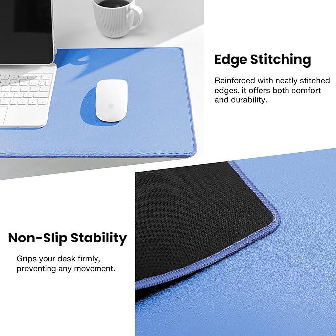 ALOANES Blue Waterproof Desk Mat, Large, with Extended Mouse Mat, Office Desk Protector with Anti-Slip Base, Stitched Edge, Grain Jacquard Surface, Perfect for Gamer, Home Large(27.6" x11.8"x0.12")