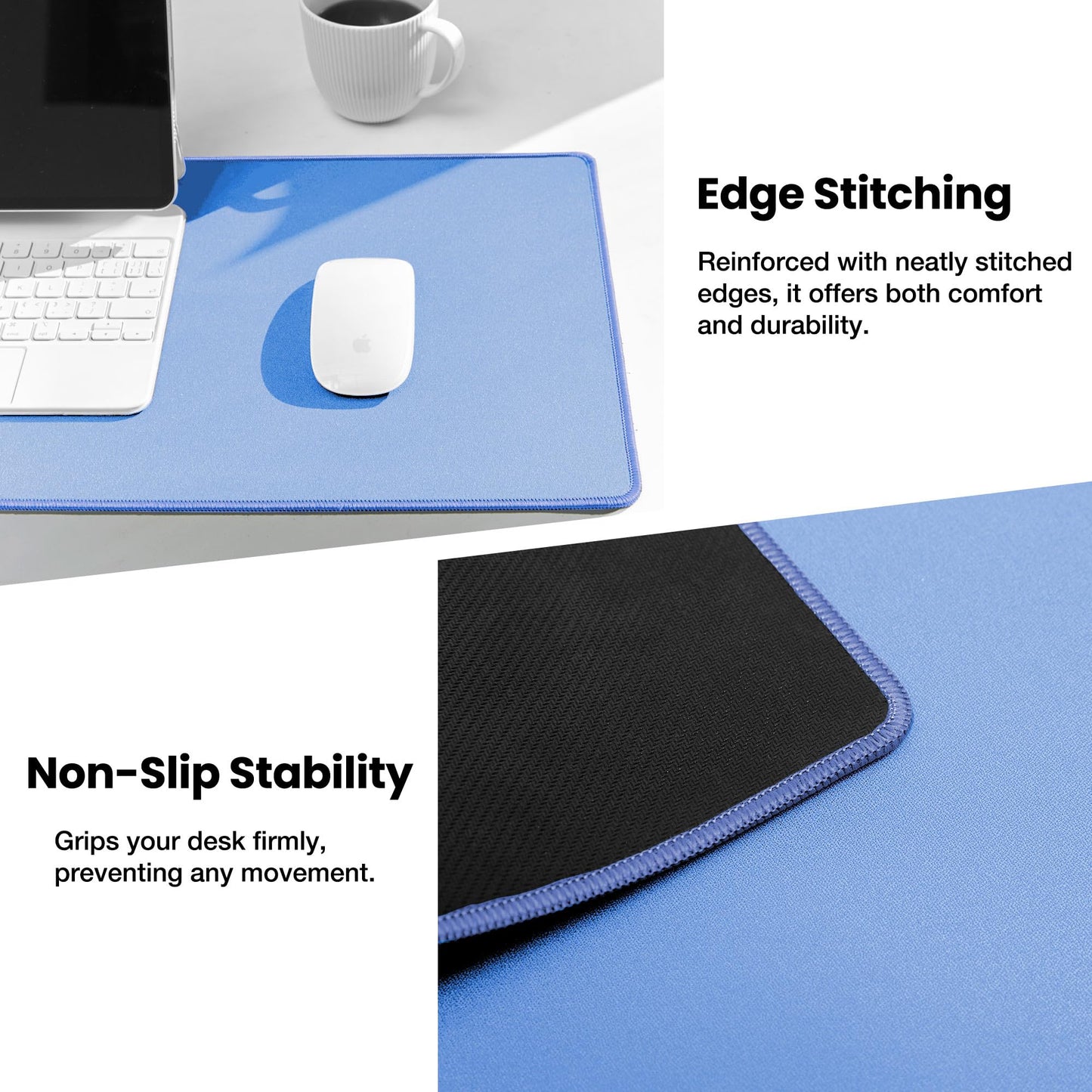 ALOANES Blue Waterproof Desk Mat, Large Mouse Pad with Extended Mouse Mat, with Anti Slip Base, Stitched Edge, Grain Jacquard Surface, Perfect for Gamer, Office& Home 3XL(35.43"x15.74"x0.12")