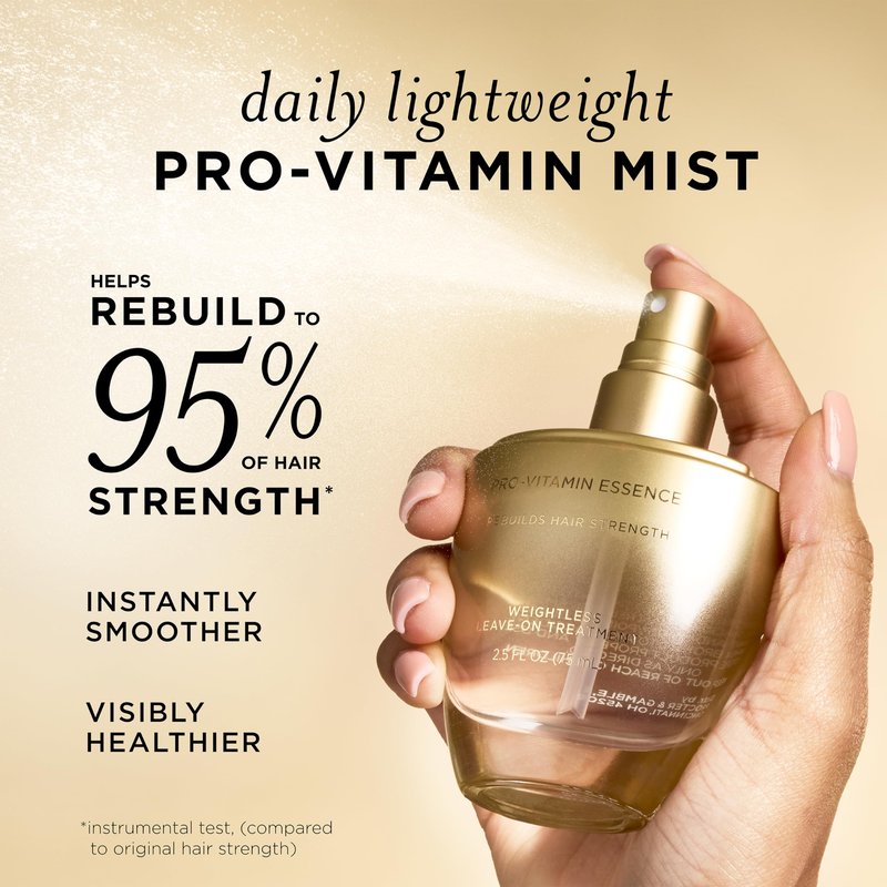 Pantene Pro-Vitamin Essence, Daily Repair Mist, Weightless Leave-On Treatment Strengthens & Rebuilds Damaged Hair, Reduces Breakage, 2.5 Fl Oz