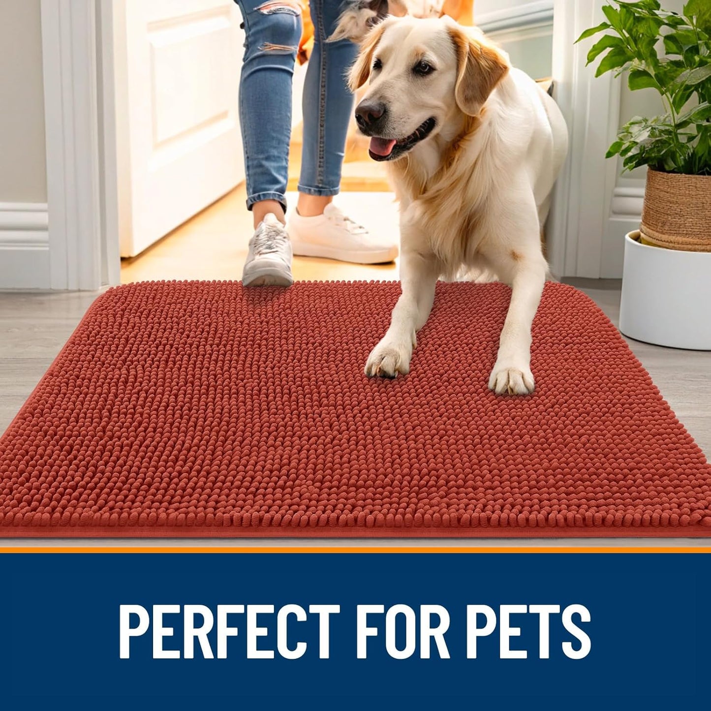 OLANLY Dog Door Mat - Absorbent Non-Slip Washable Doormat for Muddy Paws | 40x24 Maple Red
