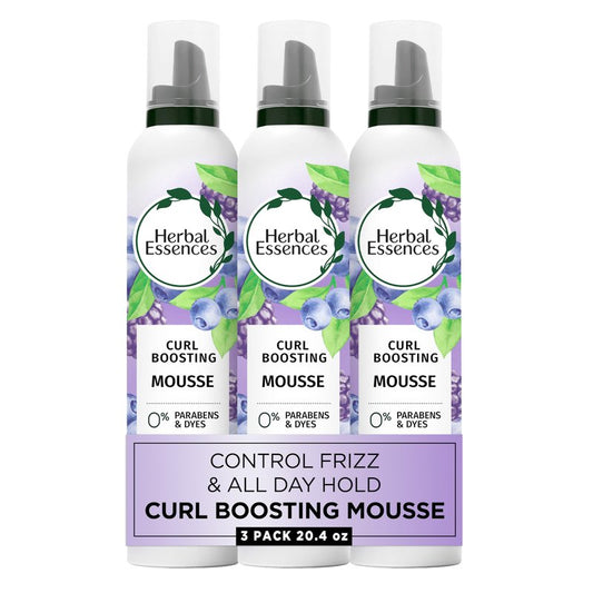 Herbal Essences Curl Boosting Mousse, Frizz Control for Curly & Wavy Hair, Long-Lasting Hold with Berry Scent, Paraben & Dye, Cruelty-Free, 6.8 Fl Oz Each, 3 Pack
