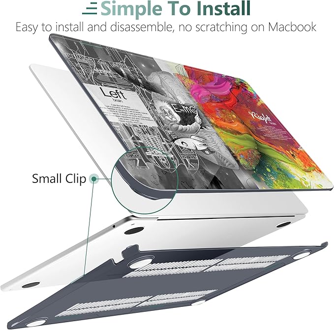 TWOLSKOO for MacBook Air 13 inch Case M5 2026 M4 2025 M3 M2 2024-2022 A3449 A3240 A3113 A2681, Plastic Hard Shell & Keyboard Cover & Screen Film for MacBook Air 13.6 inch Case, Creative Brain