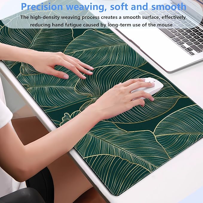 Luxury XXL Desk Mat 31.5x15.7 Emerald Green Gold Leaf Mouse Pad