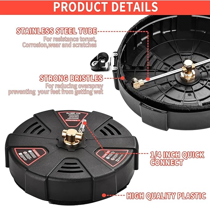 Outdoor Cleaner - Cleaner with 3 Wheels, High Pressure Washer Cleaner | Cleaner with Flexible Bristle Skirt, Cleaning Tool for Patio, Deck, Driveway (Black)