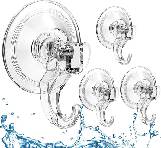 Quntis Suction Cup Hooks - Heavy Duty Waterproof Shower Hooks | 4 Pack for Bathroom, Tile & Glass Door