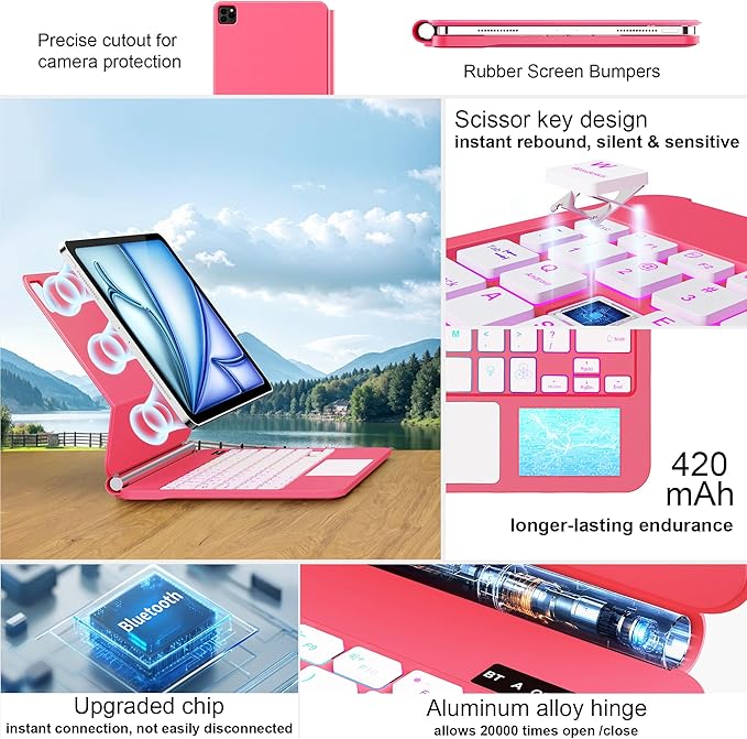 GGQFGTOJ Keyboard Case for iPad Air 13 inch (M3 2025/M2, 2024),iPad Pro 12.9 inch (3/4/5/6th Gen)，Magic-Style Magnetic – Floating Cantilever Stand – Backlit Keyboard Case with Multi-Touch Trackpad