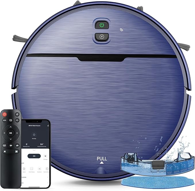 Robot Vacuum and Mop Combo, 2 in 1 Robot Vacuum Cleaner with WiFi/App, Smart Robotic Vacuums with Strong Suction, Schedule, Self-Charging, Slim, Quiet, Ideal for Hard Floor, Pet Hair, Low Pile Carpet