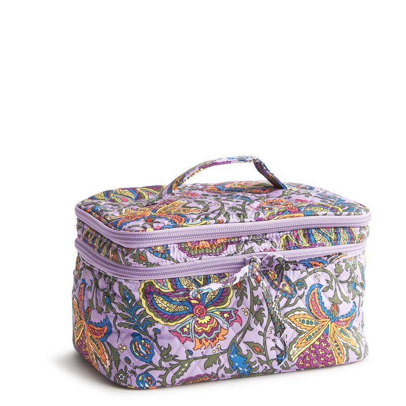 Vera Bradley Women's Premium Cotton Brush Up Cosmetic Case, Colorful Bouquet, One Size
