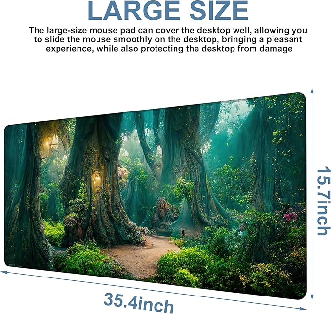 NITAHHHY Gaming Desk Pad Large Extra Length Mysterious Forest Mouse Pad Keyboard Laptop Non-Slip Waterproof with Rubber Base Thick Stitched Edge Mouse Mat for Office Home 35.4 x 15.7 Inches