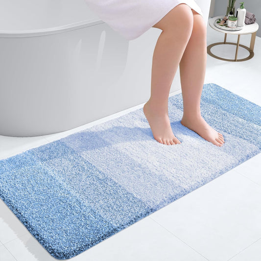 OLANLY Bathroom Runner Rug - Extra Soft Microfiber Mat with Rubber Backing | Quick Dry, Washable, 47x20, Light Blue