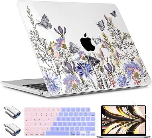 TWOLSKOO Compatible with MacBook Air 13 inch Case M5 2026 M4 2025 M3 M2 2024-2022 A3449 A3240 A3113 A2681, Plastic Hard Shell & Keyboard Cover for MacBook Air 13.6 inch Case, Garden Flower