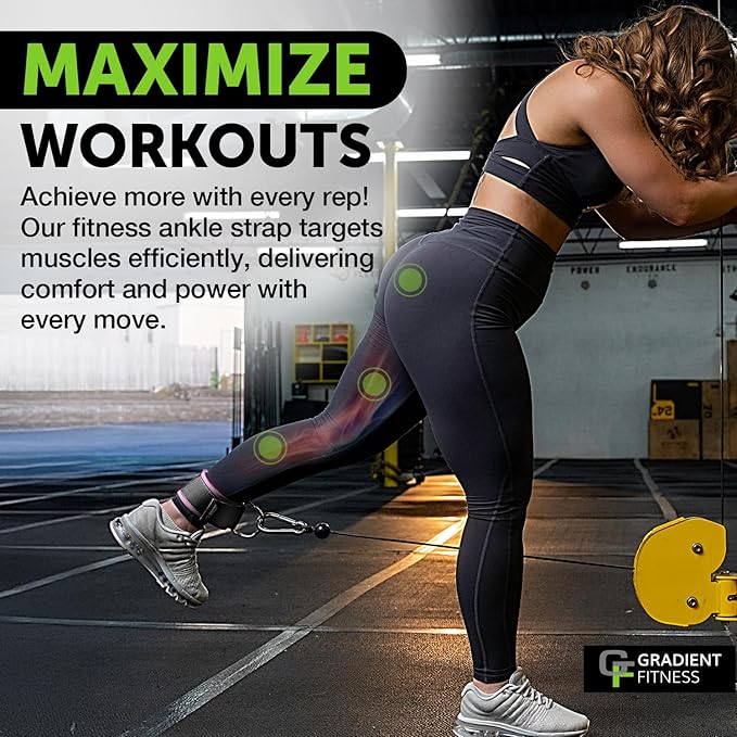 Gradient Fitness Ankle Straps (2 Pack) - Ankle Bands for Workouts, Cable Machine Attachments (Pink|Grey)