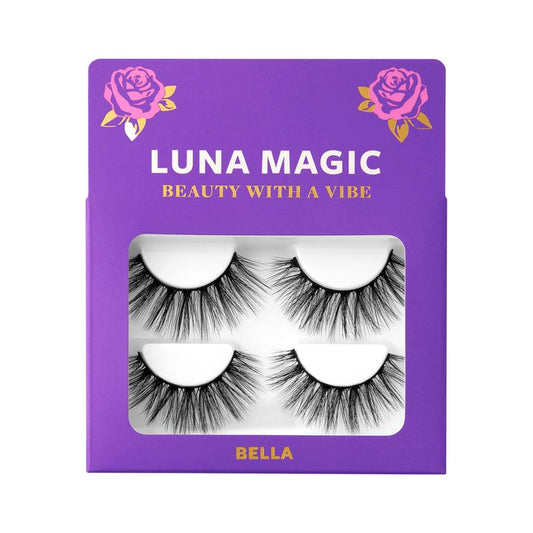 Luna Magic Bella Faux Mink Wispy Lashes with Soft Band, Reusable up to 10x, Lightweight Eye-Enhancing Design for Natural or Dramatic Eye Looks - Vegan & Cruelty-Free Eyelashes - 13MM – 3 Pair