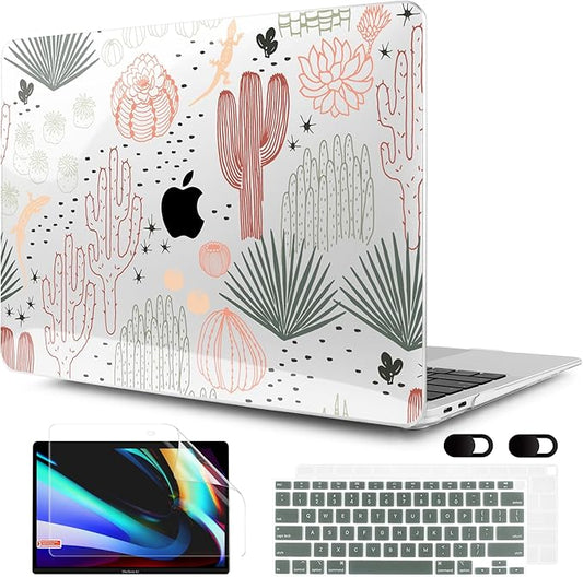 MEEgoodo for MacBook Air 13 inch Case 2021 2020 2019 2018 Released A2337 M1 A2179 A1932 with Touch ID, Plastic Hard Shell & Keyboard Cover Compatible with MacBook Air 13.3, Cacti