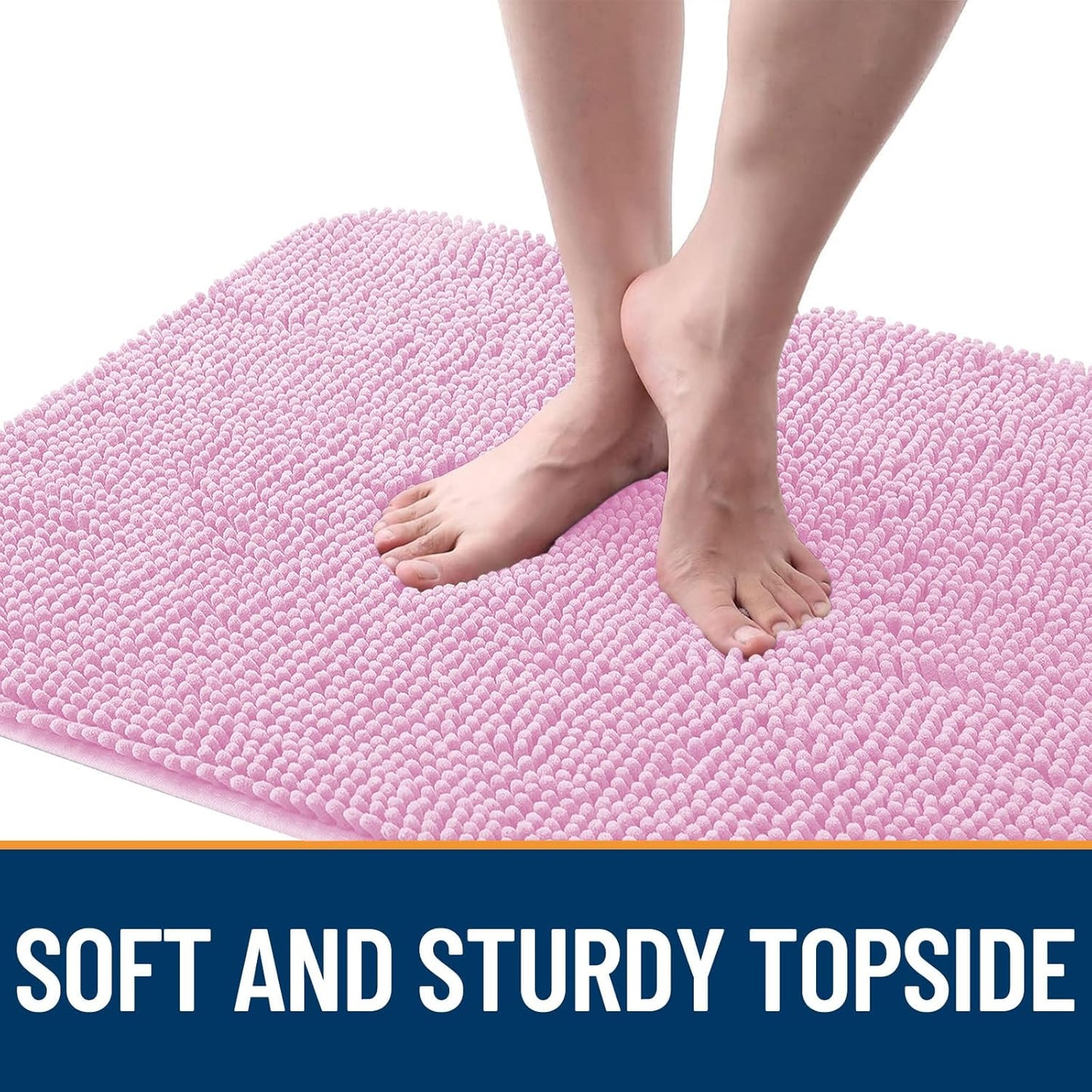 OLANLY Dog Door Mat - Absorbent Non-Slip Chenille Mat for Muddy Paws | 44x24, Quick Dry, Pink