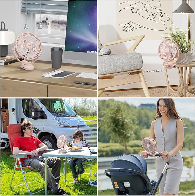 BIVBTP 12000mAh Clip on Fan 30H Longest Runtime, 8in Portable Fan Rechargeable, Ultra Quiet with Heavy-Duty Clamp, USB Desk Fans for Golf Cart,Office Desk, Treadmill, Camping, Bedroom
