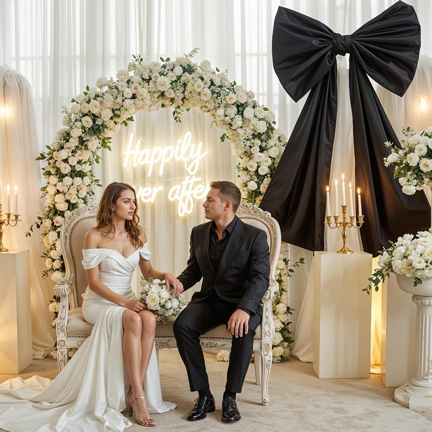 Skiennix Black Bow Decor - 40 x 24 Inches Large Satin Ribbon Tie for Wedding & Birthday Backdrop